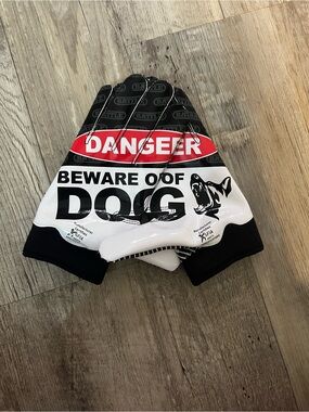 NWOT Danger Beware of Dog Graphic Gloves in Black, White & Red